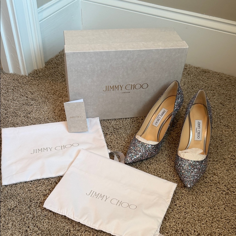 NIB Jimmy Choo Romy 85 in Bubblegum course glitter